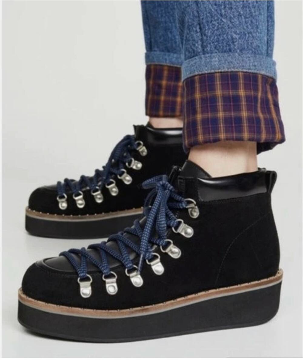Free People Womens 9 Durango Black Suede Platform Hiker Boots Boho Chunky